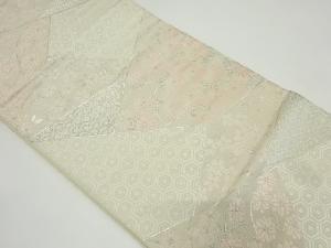 アンティーク　切りばめ風草花に古典柄織り出し袋帯（材料）